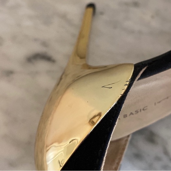 Zara Black & Gold Stiletto Suede Ankle Strap High Heels, Women’s EU 38, US 7.5 - Picture 6 of 13